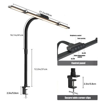 LED Desk Lamp Double Head Steoless Dimming Eye-Caring Home Reading Lights 3 Color Mode Flexible Adjustable PC Office Table Lamps
