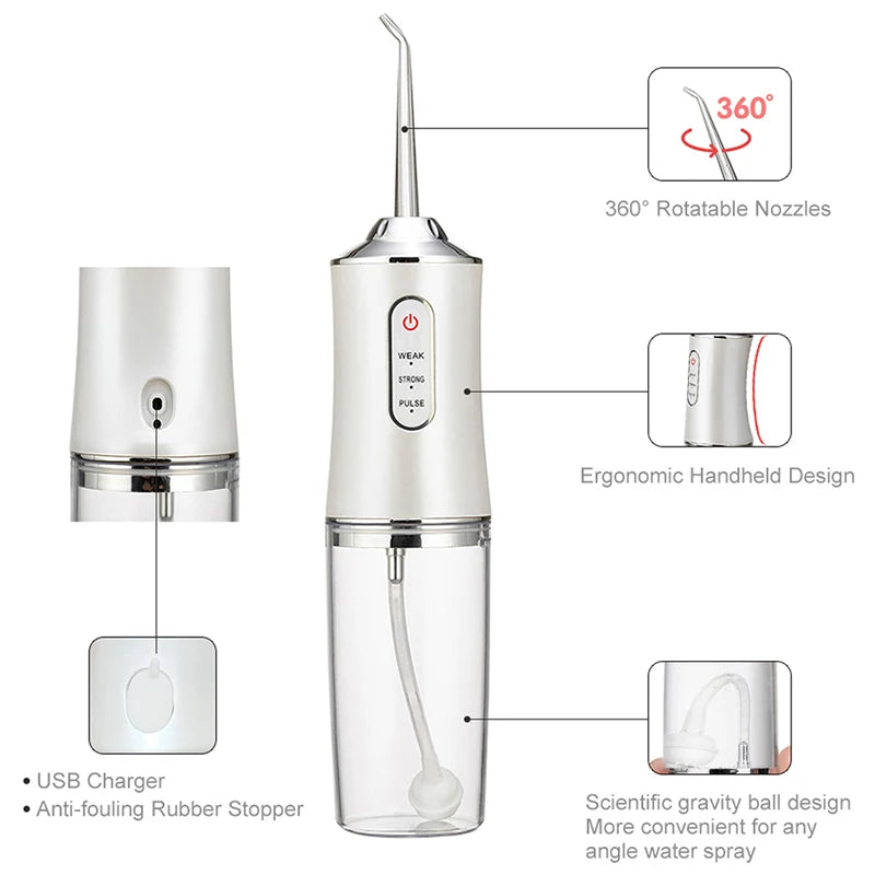 Smart Electric Oral Irrigator Water Flosser 4 Jets 3 Modes USB Charging Water Jet Irrigator Dental Teeth Cleaner