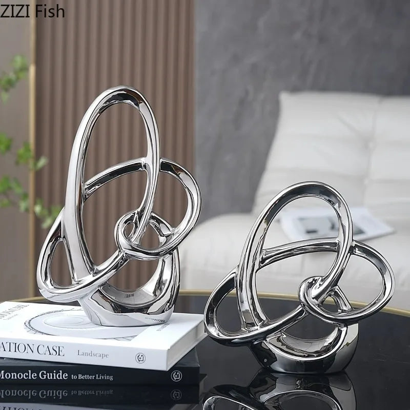 Ring Shaped Ornaments Electroplated Ceramic Sculpture Statue Decoration Furnishing Home Decor Crafts Home Accessories Figurines