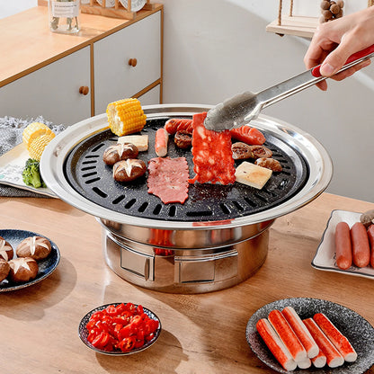 13 Inch Korean BBQ Grill Multifunctional Charcoal Barbecue Grill Round Camping Grill Stove Tabletop Smoker Grill Grilled Net & Tray