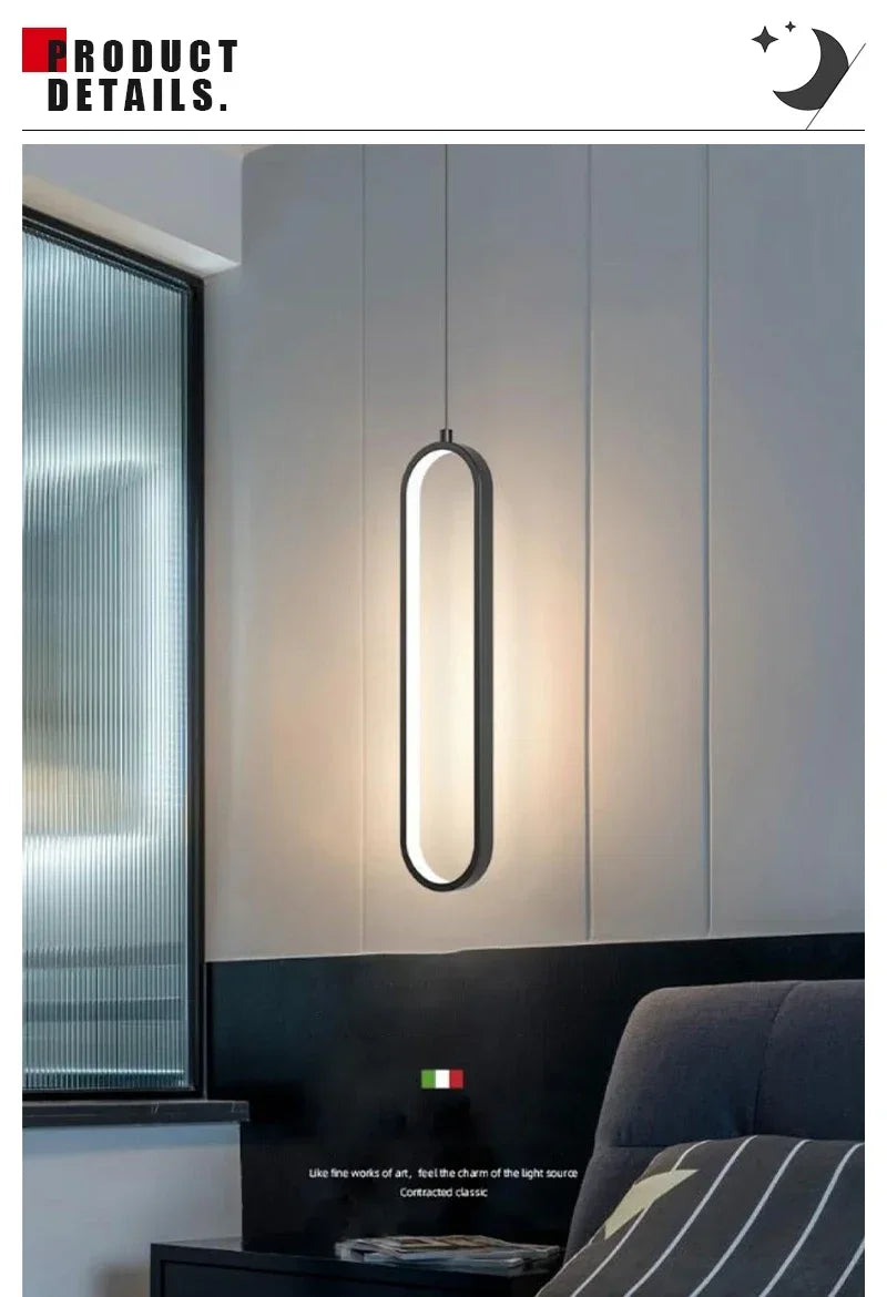 Modern LED Pendant Light Gold Black Minimalist Elliptical Pendant Lamp Living Room Dining Room Shop Bar Lighting Decoration