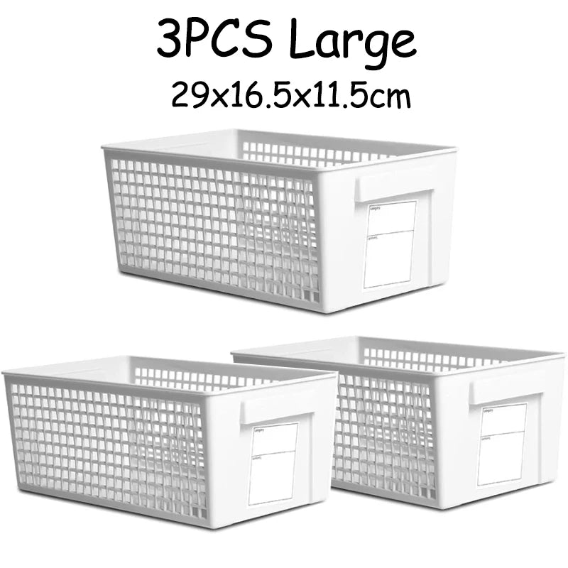 New 4/3PCS Crate Plastic Storage Box with Label Kitchen Basket Home Storage Supplies Desktop Cosmetic Stationery Organizer Boxes