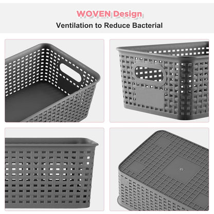 6 Pack Plastic Storage Box Hollowed Out Side Woven Simple Storage Organizer Basket, Home Goods Kitchen Sundry Boxes