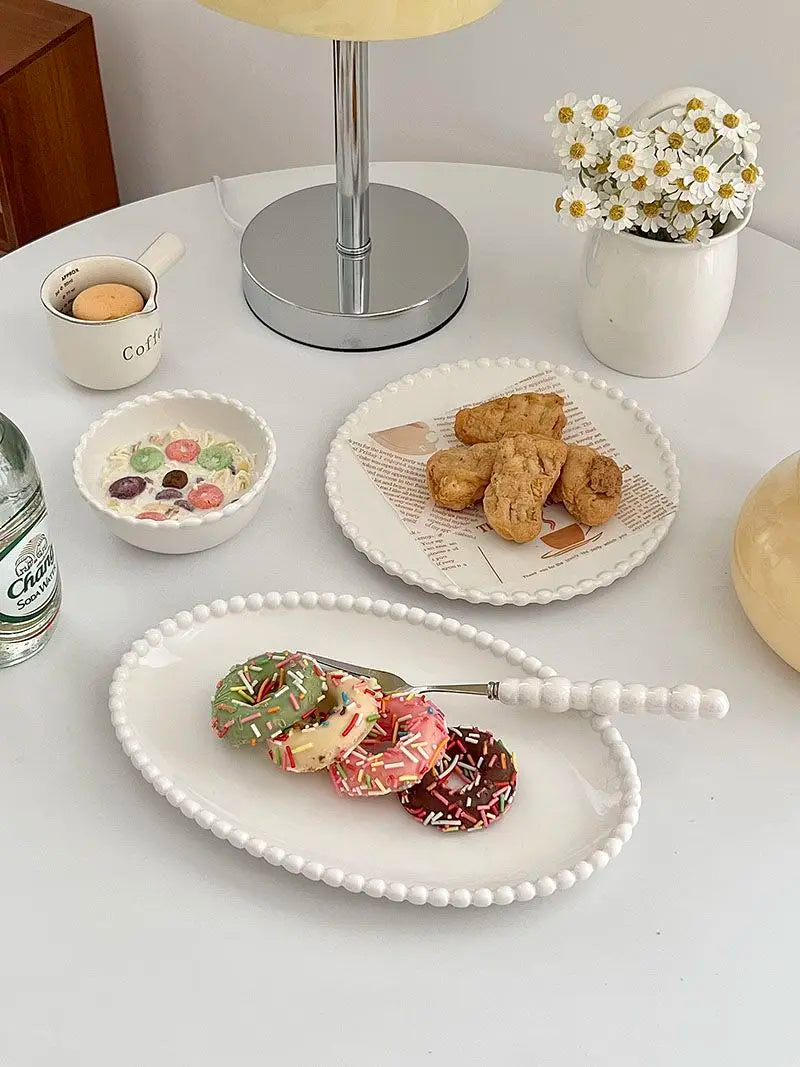 French Ins Ceramic Plates Home Pearl Edge Plates Western Cuisine Dish Home Breakfast Plates Steak Oval Household Tableware