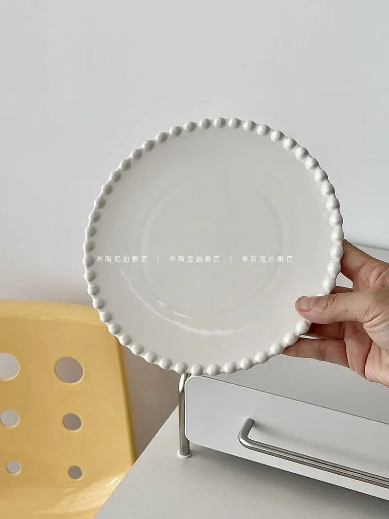 French Ins Ceramic Plates Home Pearl Edge Plates Western Cuisine Dish Home Breakfast Plates Steak Oval Household Tableware