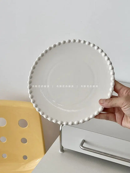 French Ins Ceramic Plates Home Pearl Edge Plates Western Cuisine Dish Home Breakfast Plates Steak Oval Household Tableware