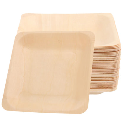 50 Pcs Wood Plate Durable Eco Friendly Tableware Disposable Plates Wooden Square Plates Bamboo Safe Heavy Not Breakable Easy