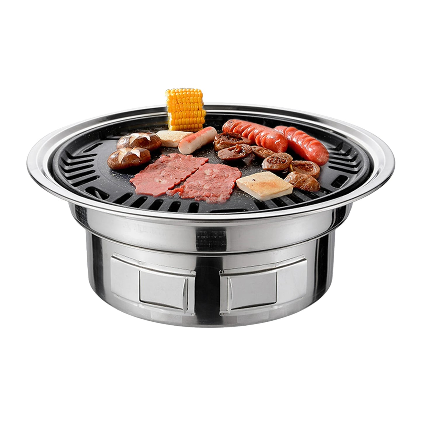 13 Inch Korean BBQ Grill Multifunctional Charcoal Barbecue Grill Round Camping Grill Stove Tabletop Smoker Grill Grilled Net & Tray