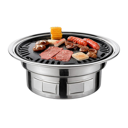13 Inch Korean BBQ Grill Multifunctional Charcoal Barbecue Grill Round Camping Grill Stove Tabletop Smoker Grill Grilled Net & Tray