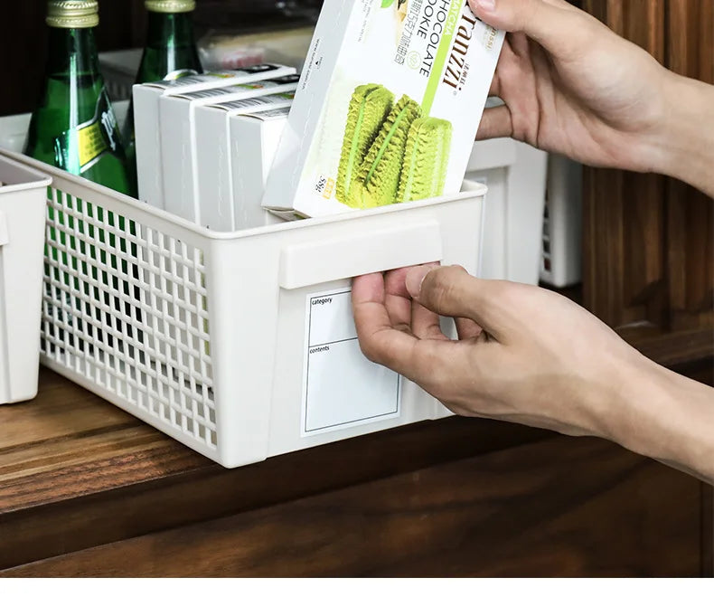 New 4/3PCS Crate Plastic Storage Box with Label Kitchen Basket Home Storage Supplies Desktop Cosmetic Stationery Organizer Boxes