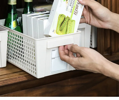 New 4/3PCS Crate Plastic Storage Box with Label Kitchen Basket Home Storage Supplies Desktop Cosmetic Stationery Organizer Boxes