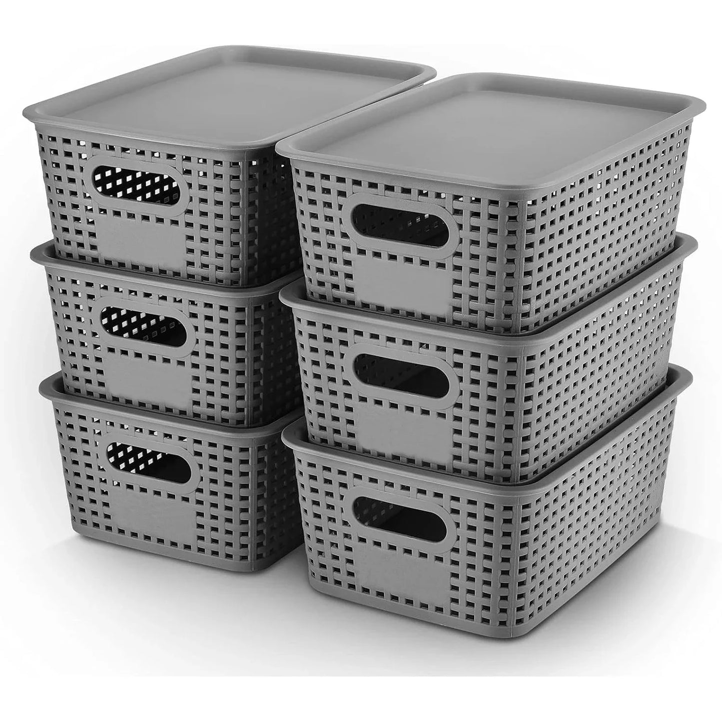 6 Pack Plastic Storage Box Hollowed Out Side Woven Simple Storage Organizer Basket, Home Goods Kitchen Sundry Boxes