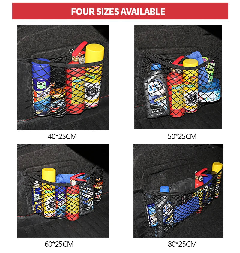 Car Back Rear Trunk Storage Net Seat Elastic String Net Magic Sticker Mesh Storage Bag Auto Organizer Seat Back Bag Free shipping