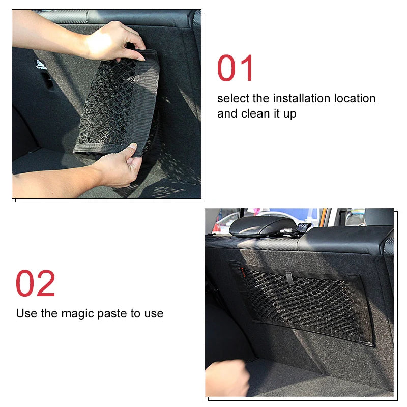 Car Back Rear Trunk Storage Net Seat Elastic String Net Magic Sticker Mesh Storage Bag Auto Organizer Seat Back Bag Free shipping