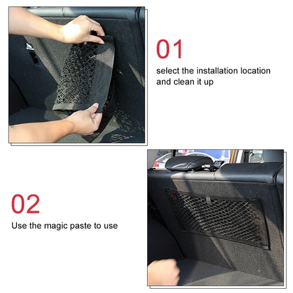 Car Back Rear Trunk Storage Net Seat Elastic String Net Magic Sticker Mesh Storage Bag Auto Organizer Seat Back Bag Free shipping