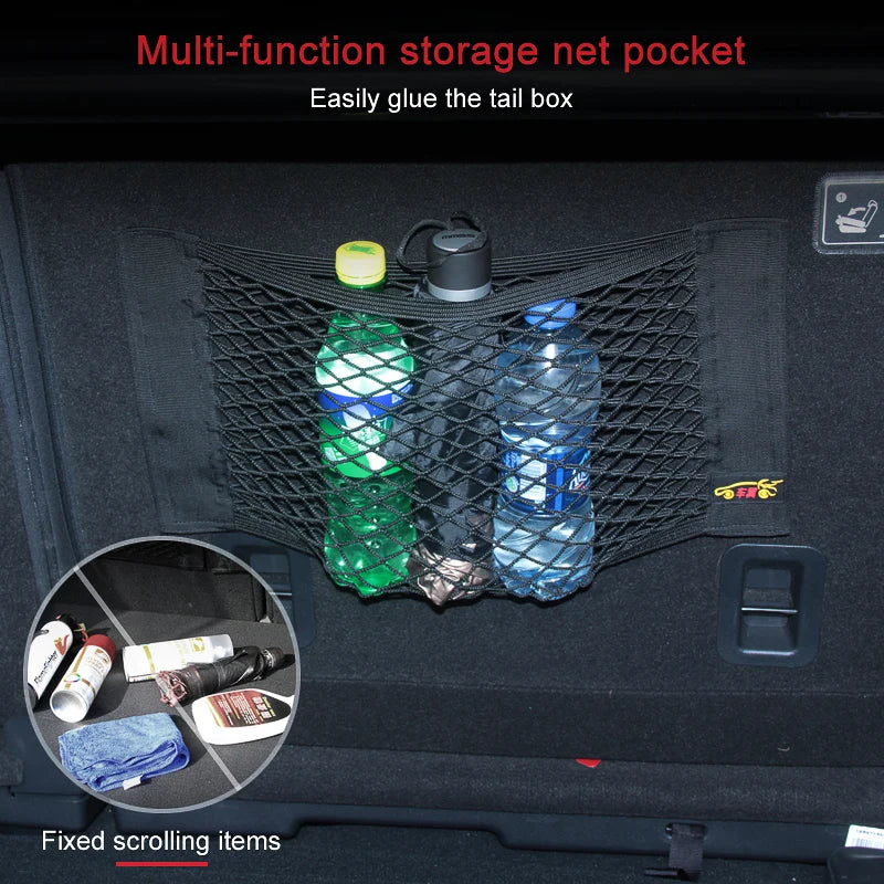 Car Back Rear Trunk Storage Net Seat Elastic String Net Magic Sticker Mesh Storage Bag Auto Organizer Seat Back Bag Free shipping