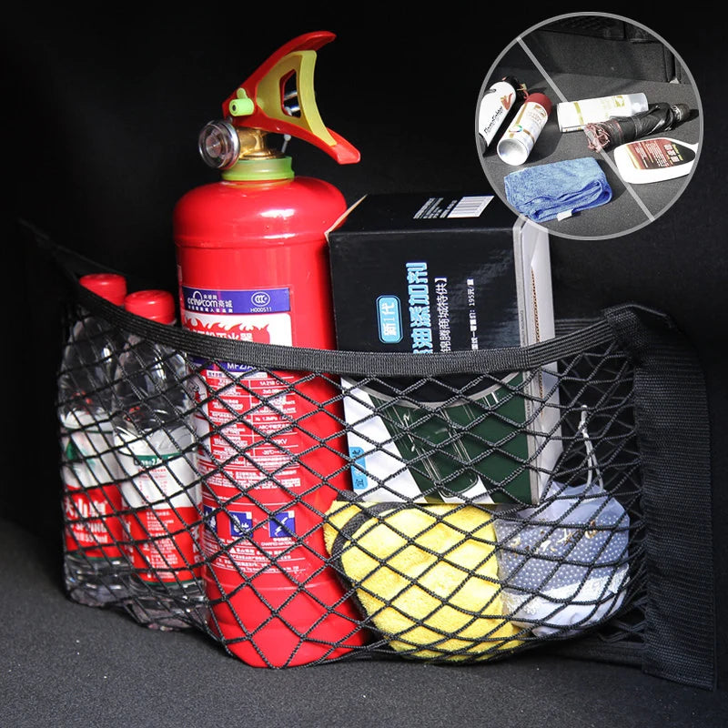 Car Back Rear Trunk Storage Net Seat Elastic String Net Magic Sticker Mesh Storage Bag Auto Organizer Seat Back Bag Free shipping