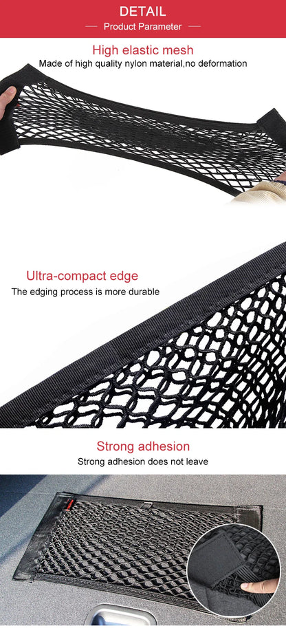 Car Back Rear Trunk Storage Net Seat Elastic String Net Magic Sticker Mesh Storage Bag Auto Organizer Seat Back Bag Free shipping