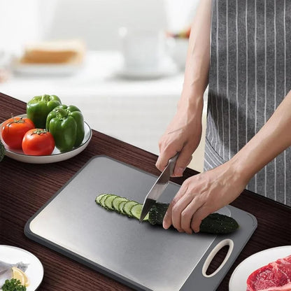 Double Sided Stainless Steel Cutting Board Wheat Grass Cutting Board for Meat Vegetables and Fruits Easy to Handle Kitchen Tools