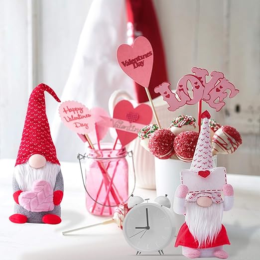 2 PCS Valentines Day Gnome Plush Decorations - Mr and Mrs Handmake Scandinavian Tomte for Valentine's Day, Table Elf Gnomes Decor, Stuffed Plushie Decor, Sweet Valentines Day Gifts