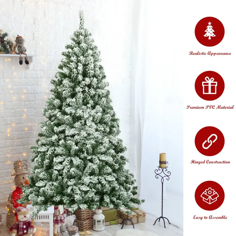 6 Ft Snow Flocked Hinged Artificial Christmas Tree Unlit Holiday Decor