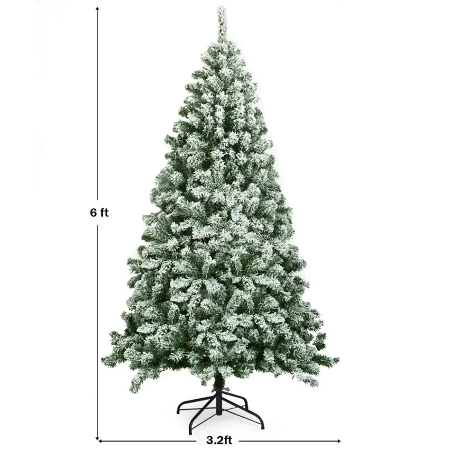 6 Ft Snow Flocked Hinged Artificial Christmas Tree Unlit Holiday Decor